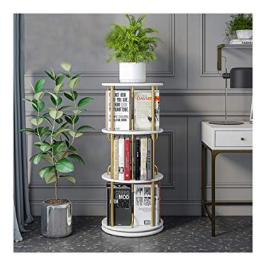 Imagem de KIZQYN Estante criativa estante giratória divisórias de madeira e tubos de metal dourado prateleira de livros simples de chão ao teto, estante de livros (cor: ouro, tamanho: 3 prateleiras)