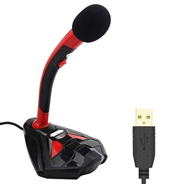 Imagem de Microfone profissional karaokê portátil estúdio PC microfone USB para computador com botão de energia de ajuste de volume 140 cm microfone com fio LED (preto + vermelho)