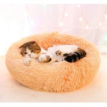 Imagem de Cama de cachorro redonda de pele sintética Donut Nesting Cave Cat Bed para gatos e cães pequenos e médios, Kitty Puppy Sofa Warm Cushion Pet Bed in Winter-Beige-L:70x70cm little surprise
