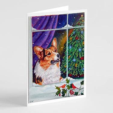 Imagem de Caroline's Treasures 7305GCA7P Cartões comemorativos e envelopes para janela de Natal Corgi, pacote com 8, 7 x 5, multicolorido
