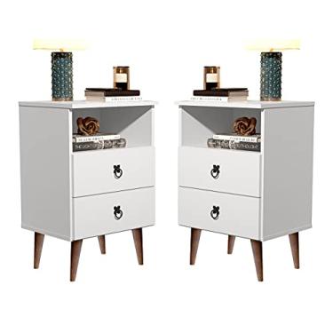 Imagem de Kit 2 Mesas De Cabeceira Madri Cor Branco 2 Gavetas Com Pés Palito Retro - JALMAC