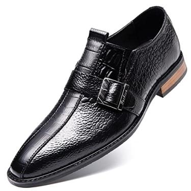 Imagem de Sapato Oxford Masculino Slip On Monk Strap Crocodile Print Polido Bico Quadrado Couro Cano Baixo Antiderrapante Sola de Borracha Casual (Color : Black, Size : 43 EU)