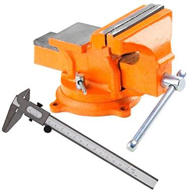 Imagem de Morsa Torno Bancada N° 4 Base Giratória + Paquímetro De Aço