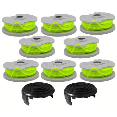 Imagem de Carretéis de grama sem fio de reposição para aparador de grama Worx WA0014 WG168 WG184 WG190 WG191 cortador de ervas daninhas de carretel de cortador de grama peças alimentação automática 6 m com tampas WA0037 (8 bobinas, 2 tampas)