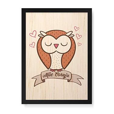 Imagem de Arte Maníacos Quadro Decorativo em Madeira Mãe Coruja Fundo Branco - 23x16,25cm (Moldura caixa em laca preta)