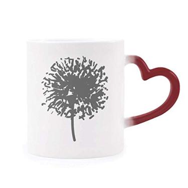 Imagem de Caneca de flor dente-de-leão com contorno de planta sensível ao calor, copo de grés que muda de cor vermelha