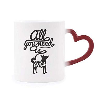 Imagem de Caneca Need Dog preta e branca com citação sensível ao calor Copo de grés que muda de cor vermelha