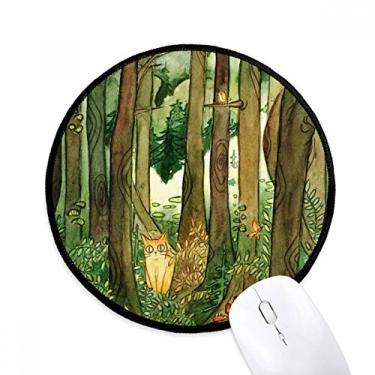 Imagem de Miaoji Mouse pad com pintura de gato florestas cogumelo tapete redondo para escritório para computador