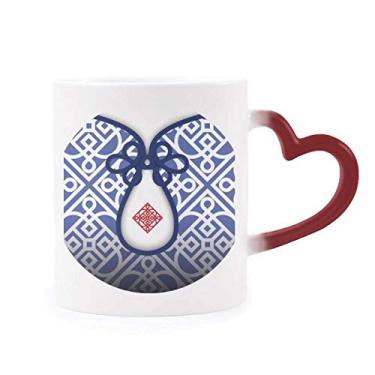Imagem de Caneca de grés com linha de flor azul sensível ao calor com mudança de cor vermelha