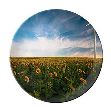 Imagem de Girassóis Nuvens Azul Prato Decorativo Porcelana Salver Prato de Jantar
