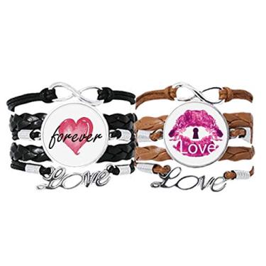 Imagem de Pulseira de mão com cordão de couro para o dia dos namorados, lábios, rosa e amor
