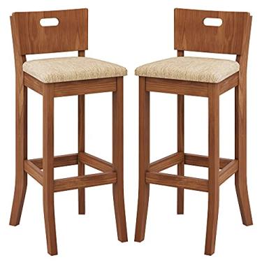 Imagem de Kit 2 Banquetas Decorativas Sala de Jantar Dora com Estofado Linho Bege - Gran Belo