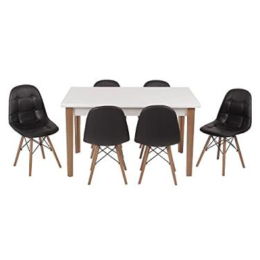 Imagem de Conjunto Mesa de Jantar Luiza 135cm Branca com 6 Cadeiras Botonê - Preto