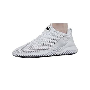 Imagem de Jueshanzj Tênis masculino de malha oca resistente ao desgaste para trilhas, sola respirável com orifícios de malha macia para esportes masculino, Branco, 6.5