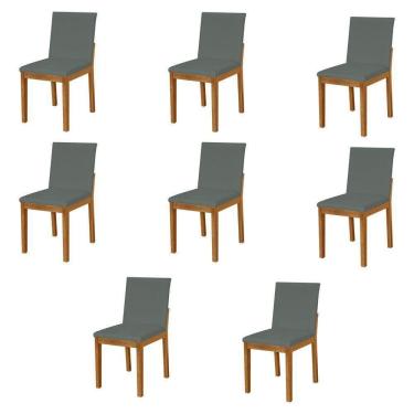 Imagem de Kit 8 Cadeiras De Jantar Estofadas Em Veludo Cinza Base Madeira Maciça Mel Cinza