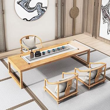 Imagem de Conjunto de mesa de centro japonesa com poltrona, mesa baixa para chão/cama/sofá/tatame, madeira de pinho, 55,1-78,7 pol. (madeira 140 cm (4 peças)) lofty ambition