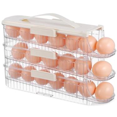 Imagem de OSALADI Suporte De Ovos Para Geladeira Recipiente De Armazenamento De Ovos De Plástico Com Alça Organizador De Ovos Transparente Para Porta De Geladeira Cesta De Ovos Reutilizável De