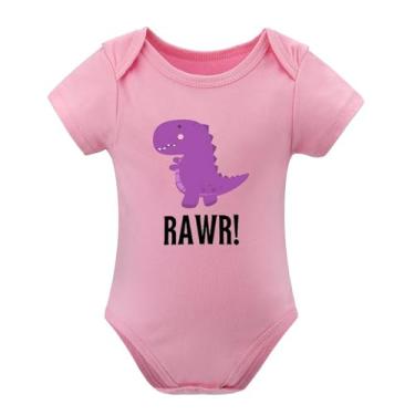 Imagem de SHUYINICE Macacão infantil engraçado para meninos e meninas, macacão de primeira linha, para recém-nascidos, macacão de bebê com dinossauro, Rawr, rosa, 12-18 Months