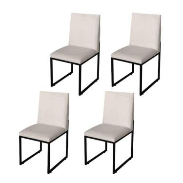 Imagem de Kit 4 Cadeira Para Sala De Jantar Trendy Base Metálica Preto Suede Bege