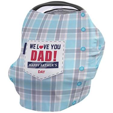 Imagem de Capas de assento de carro de bebê, cachecol de amamentação, Happy Father's Day We Love You Dad camiseta com botões de bolso xadrez azul elástico infantil cobertura de assento de carro coberturas de