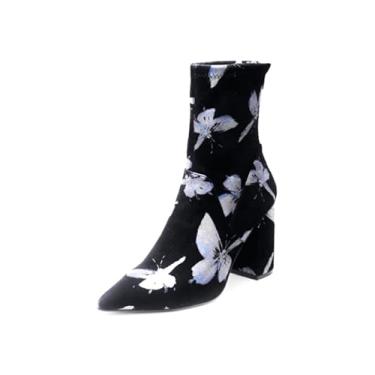 Imagem de Cecelia New York Bota Emmie Lucite de camurça com salto ocidental, Preto, 7.5