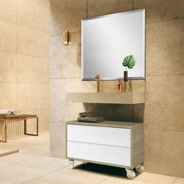 Imagem de Bancada em Porcelanato para Banheiro 80cm Pró com Cuba Esculpida Blu Travertino