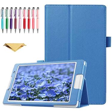Imagem de QYiiD Capa para Galaxy Tab 3 de 7 polegadas SM-T210, capa fina de couro PU com suporte dobrável com função hibernar/despertar automática para Samsung Galaxy Tab 3 de 7 polegadas P3200 T210 T217, azul