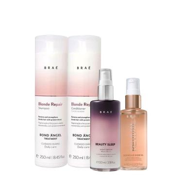 Imagem de Kit Braé Blond Repair Shampoo Condicionador Beauty Sleep e Gorgeus Shine Oil (4 produtos)