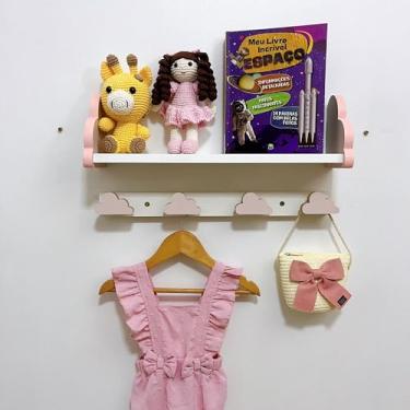 Imagem de Genérico, 1 Prateleira nuvem rosa e cabideiro formatos infantil quarto Cor:Nuvem