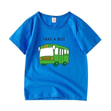 Imagem de Tamanho 16 para meninos e meninas, estampa de desenho de carro, casual, roupas infantis, camisetas curtas para meninos, tamanho médio, Azul-celeste, 4-5 Anos