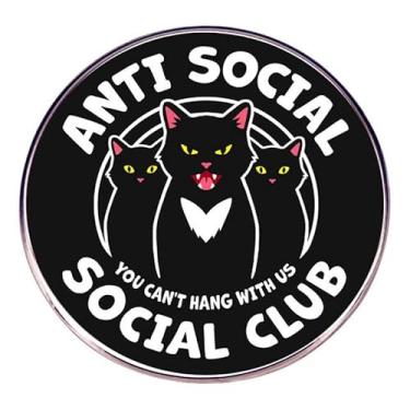 Imagem de Pinposni Broche anti-social Autism Social Terror Club Black Cat Pin, Metal Aço inoxidável, Sem pedras preciosas