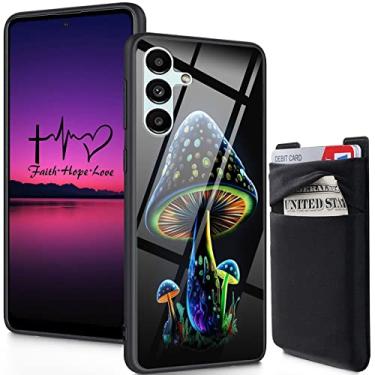 Imagem de FGDRFGRW Carteira adesiva para cartão de telefone, parte traseira de vidro temperado com capa protetora de choque de silicone macio para Samsung Galaxy A54 5G 6,6 polegadas (2023), cogumelo