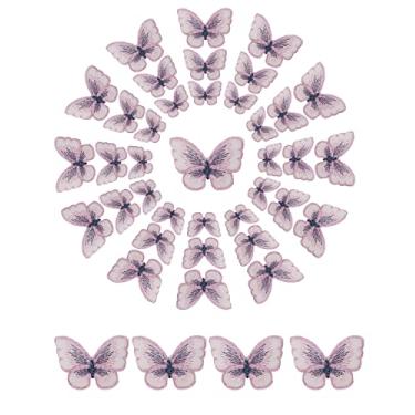 Imagem de 60 peças, 3 tamanhos, aplique de borboleta, bordado de fada, costurado, tule, borboleta, remendo de renda para véu de casamento, faixa de cabeça, vestido, enfeite de bijuteria (roxo)