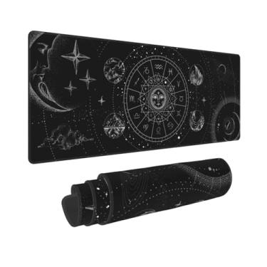 Imagem de Signo do zodíaco, roda astrologia, horóscopo, círculo, sol, lua, mousepad longo, GG, mousepad estendido, tapete de mesa para jogos, PC, desktop, grandes almofadas de ratos, bordas costuradas 80 cm x 31,8 cm