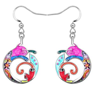 Imagem de DALANE Brincos de Dia das Mães Presentes Liga Esmaltada Brincos Redondos de Animais Pingente Novidade Joias para Mulheres Meninas Mães Crianças, 23mm x 18mm, Zinco, Sem pedra preciosa