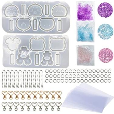 Imagem de Yayatty Moldes de resina coqueteleira, 10 cavidades sinos de vento, moldes de silicone de areia movediça, moldes de fundição de resina epóxi com folhas de PVC e contas coloridas para fazer joias, chaveiro DIY