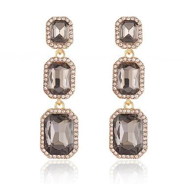 Imagem de Met-edianger Brincos clássicos vintage com strass, brincos pendentes de cristal, para noivas, retangulares, para mulheres e meninas, Zinco Aço inoxidável, Strass