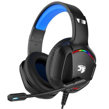Imagem de Headset Gamer Gamer, com Microfone, Fones de ouvido estéreo com fio e com cancelamento de ruído (azul-preto)