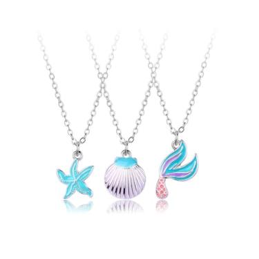 Imagem de Colar Best Friends BFF para 3 lindas cauda de sereia estrela do mar colar gargantilha para mulheres meninas joias de amizade presente, Metal, Sem Pedra Preciosa