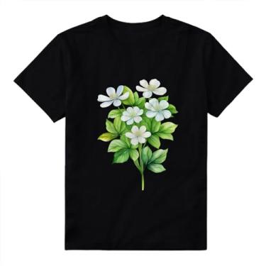 Imagem de Camiseta feminina com estampa de flores e gola redonda com flores silvestres, Estilo 5, XXG