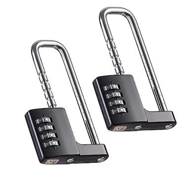 Imagem de Cadeado de combinação de gabinete, trava de armário de academia de aço inoxidável em forma de U com código longo ajustável para uso ao ar livre, escola, esportes, cercas (preto-2 peças)