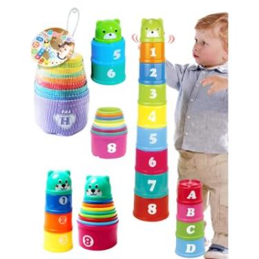 Imagem de Brinquedo Educativo Infantil de Empilhar Copos, com Números e Letras, Estimulo, Aprendizado, Bebês