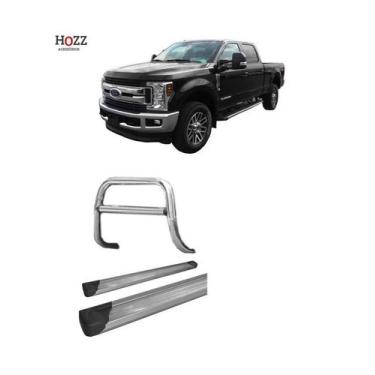 Imagem de Kit Quebra Mato C/Barra Estribo Plataforma Alumínio Prata F-250 - HOZZ