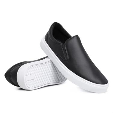 Imagem de Sapato Tênis Slip On Branco Enfermagem Sapatênis Iate Casual Sem Cadarço Calce Fácil Confortável (Preto+Branco, BR, Adulto, Numérico, 34)