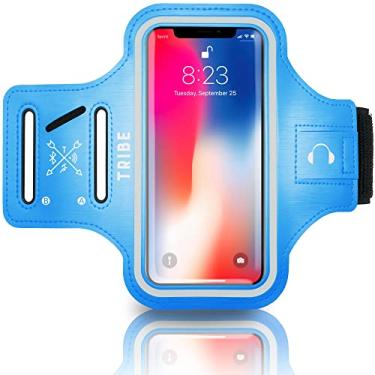 Imagem de Capa para celular com braçadeira resistente à água Tribe para iPhone X, Xs, 8, 7, 6, 6S Galaxy S9, S8, S7, S6, A8 com elástico ajustável, S: iPHONE 8/7/6/6s OR SIMILAR, Light Blue