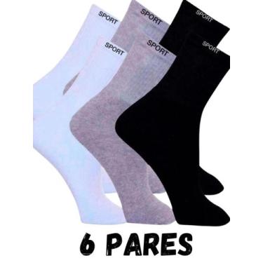 Imagem de KIT 6x Pares Meia Cano Alto Algodão Adulto Unissex Sport 36-42 - Ninfr