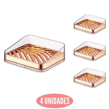 Imagem de Jogo 4 Porta Saboneteira Slin Com Ralo P Viagem Rose UZ