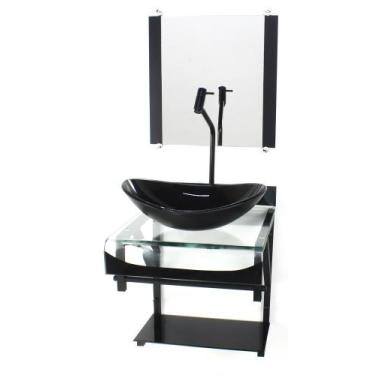 Imagem de Gabinete de vidro 40cm para banheiro curvado duplo pp cuba oval preto 