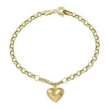 Imagem de Pulseira Feminina Grossa Ouro 18k com Pingente Coração - Thile Jóias, 