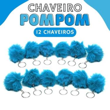Imagem de Chaveiro Pompom Pelúcia Azul Turquesa - 50Mm Kit C/12 Unidades - Nybc